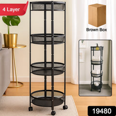 4-Layer Round Metal Folding Storage Trolley (1 Pc)