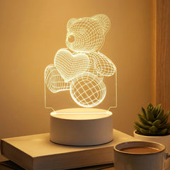 3D Teddy Bear LED Night Lamp – Soft LED Desk Light with Heart Design (1 Pc)