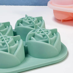 4-Grid Rose-Shape Ice Cube Tray Mold with Lid