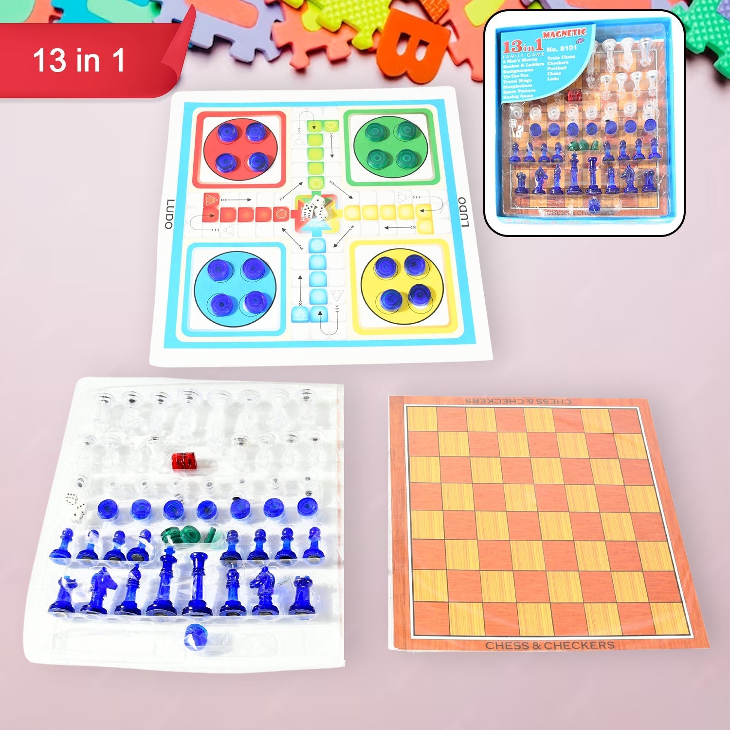 13 in 1 Family Board Game Chess,  Space Venture, Steeplechase Set for Kids