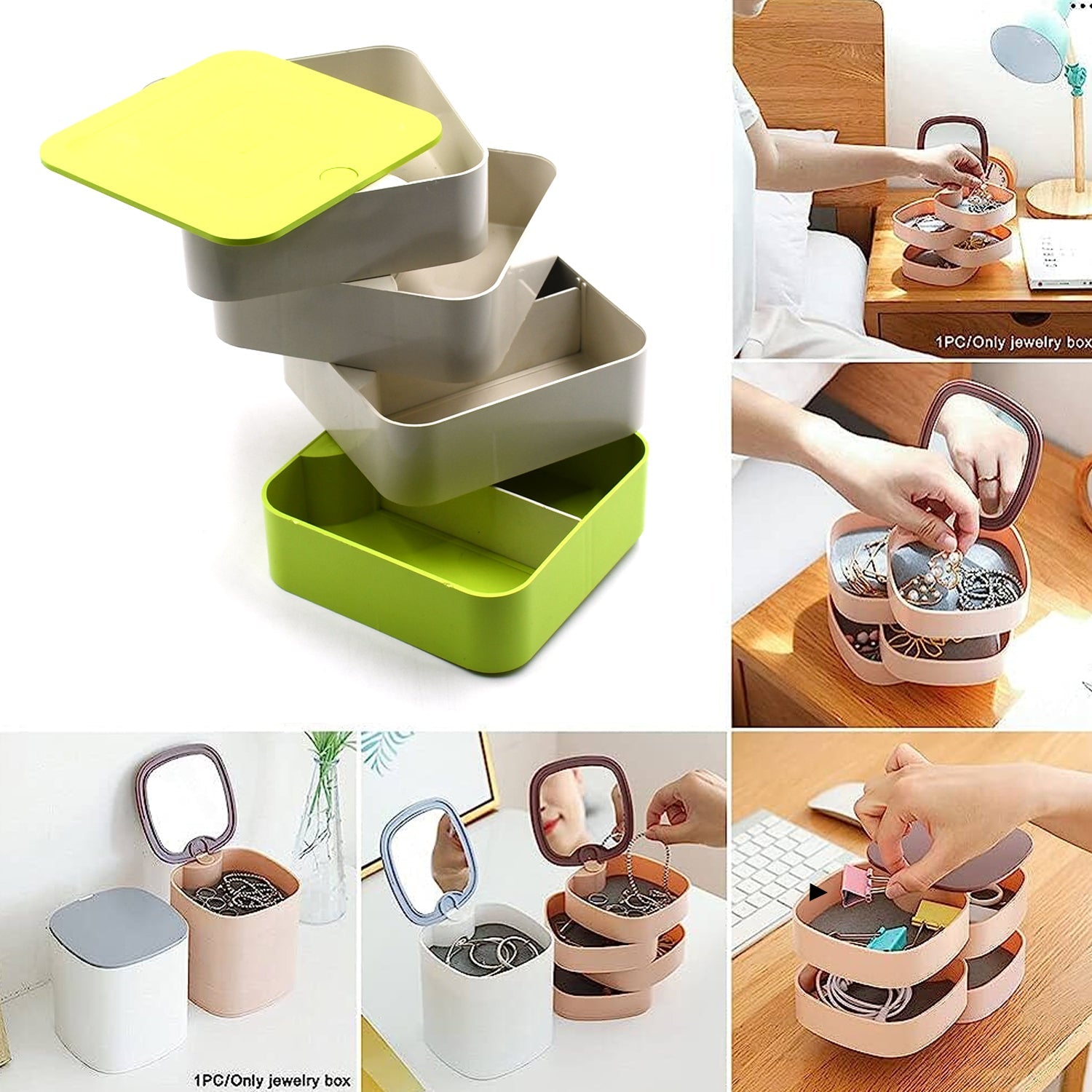 4 Layers Jewelry Box, 360 Degree Rotating Accessory Storage Box
