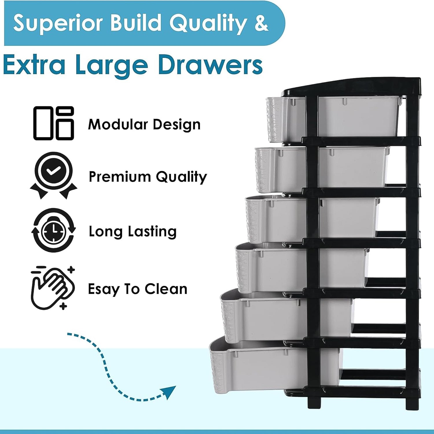6-Layer Heavy-Duty Plastic Drawer Organizer Cabinet with Stone Texture Drawers