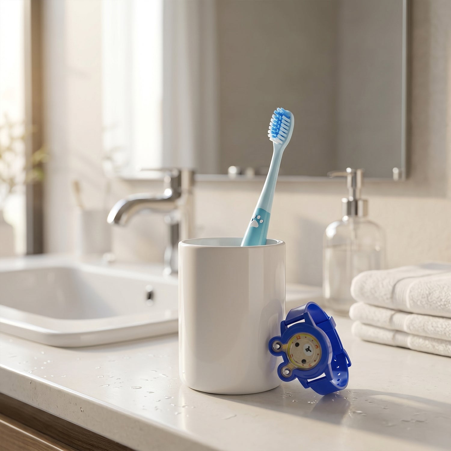 2 in 1 Kids Toothbrush with Cartoon Watch Toy (2 Pc Set)