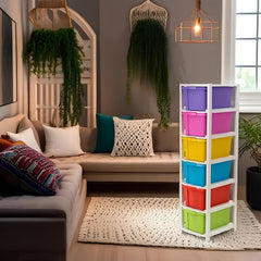 6-Layer Multi-Colored Plastic Storage Drawer Cabinet