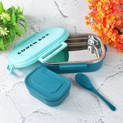 3 in 1 Spicy Bite Stainless Steel Lunch Box With Plastic Small Box & Spoon (1 Set)