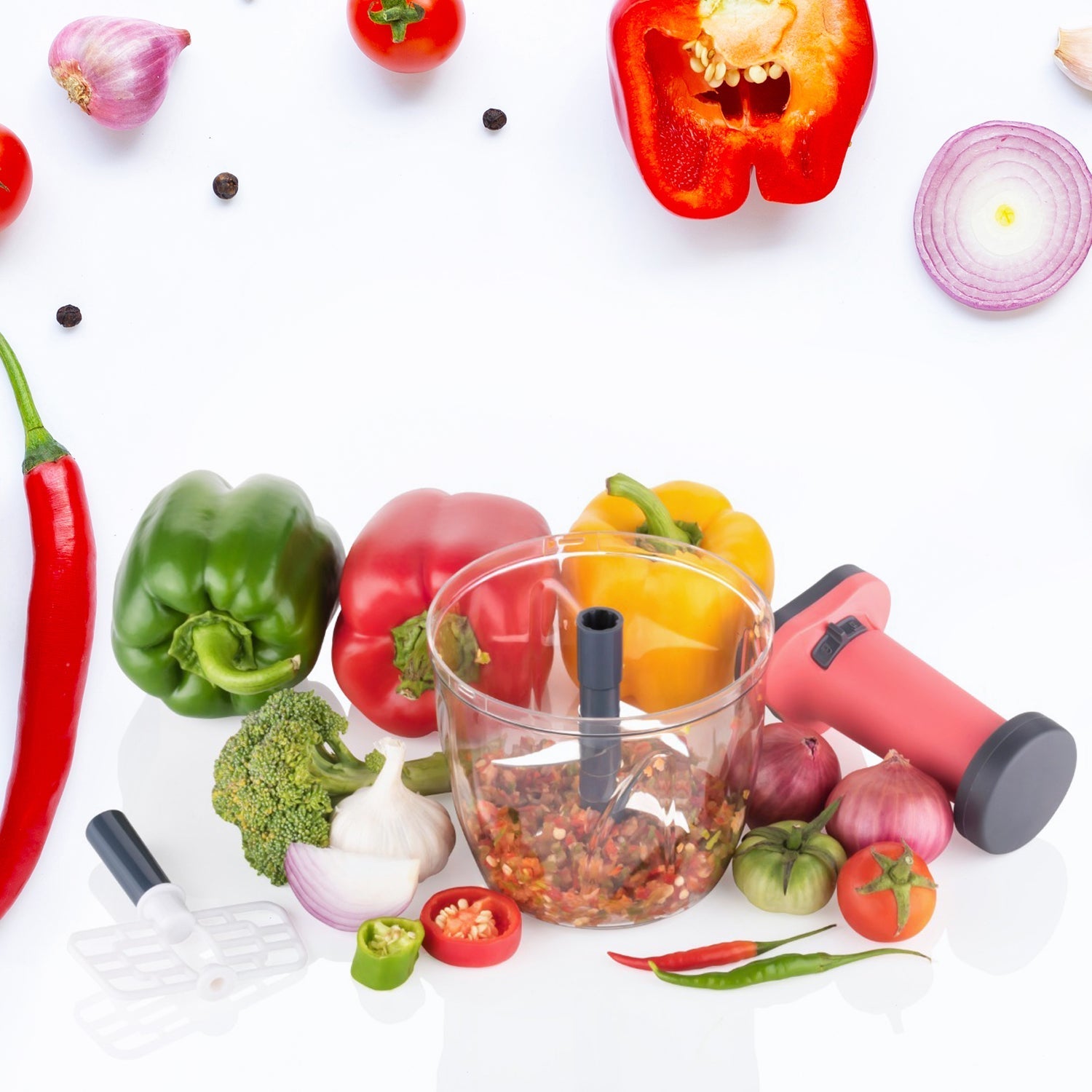 1100 ml 2 in 1 Push Up Chopper with 6 Sharp Blades Vegetable and Fruit Cutter