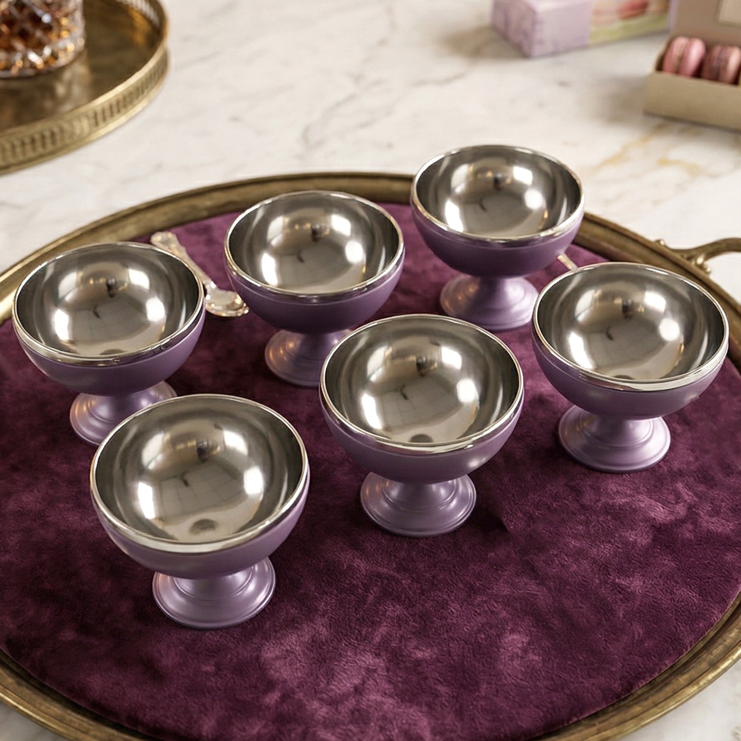 6 Pc Stainless Steel Dessert Bowl Cup Set with Stand