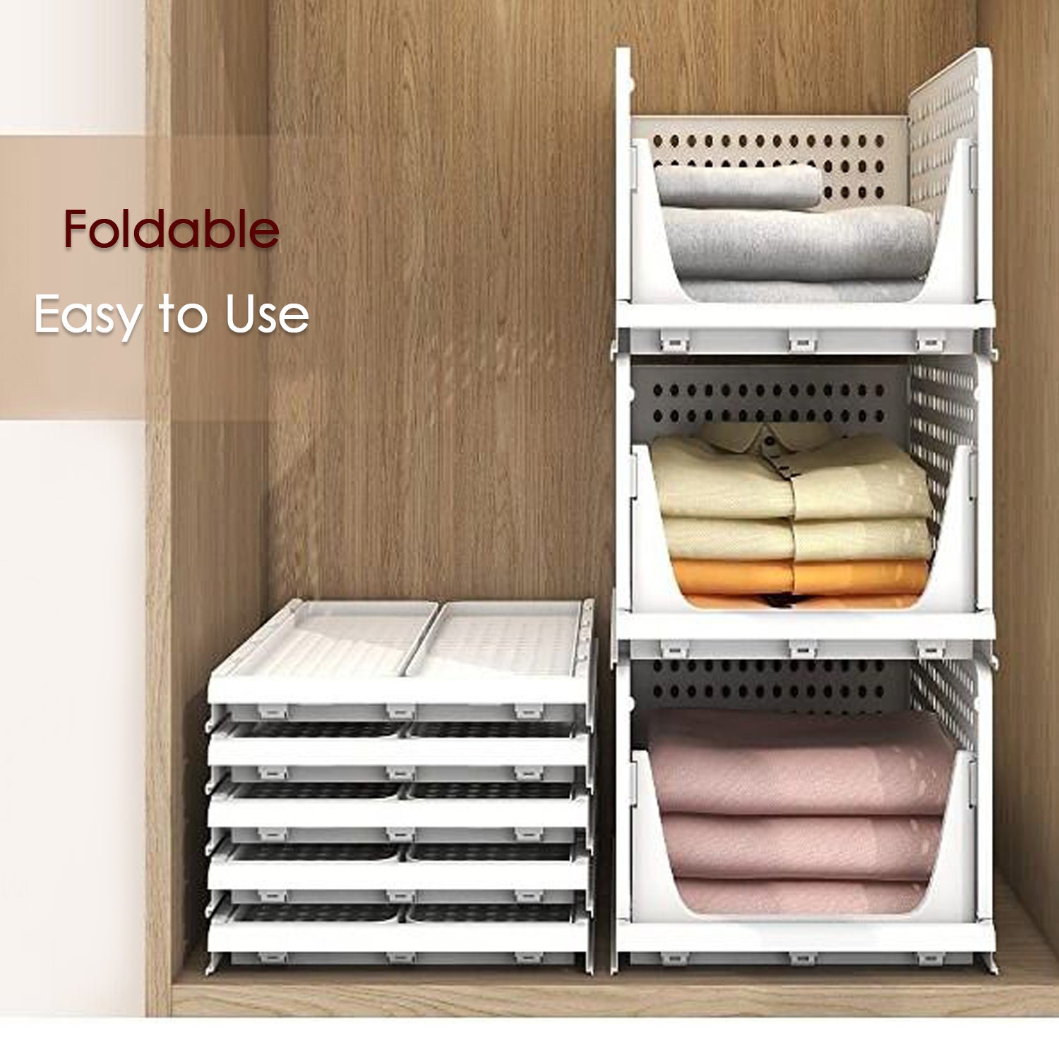 3-Layer Foldable Wardrobe Clothes Organizer Shelf Basket