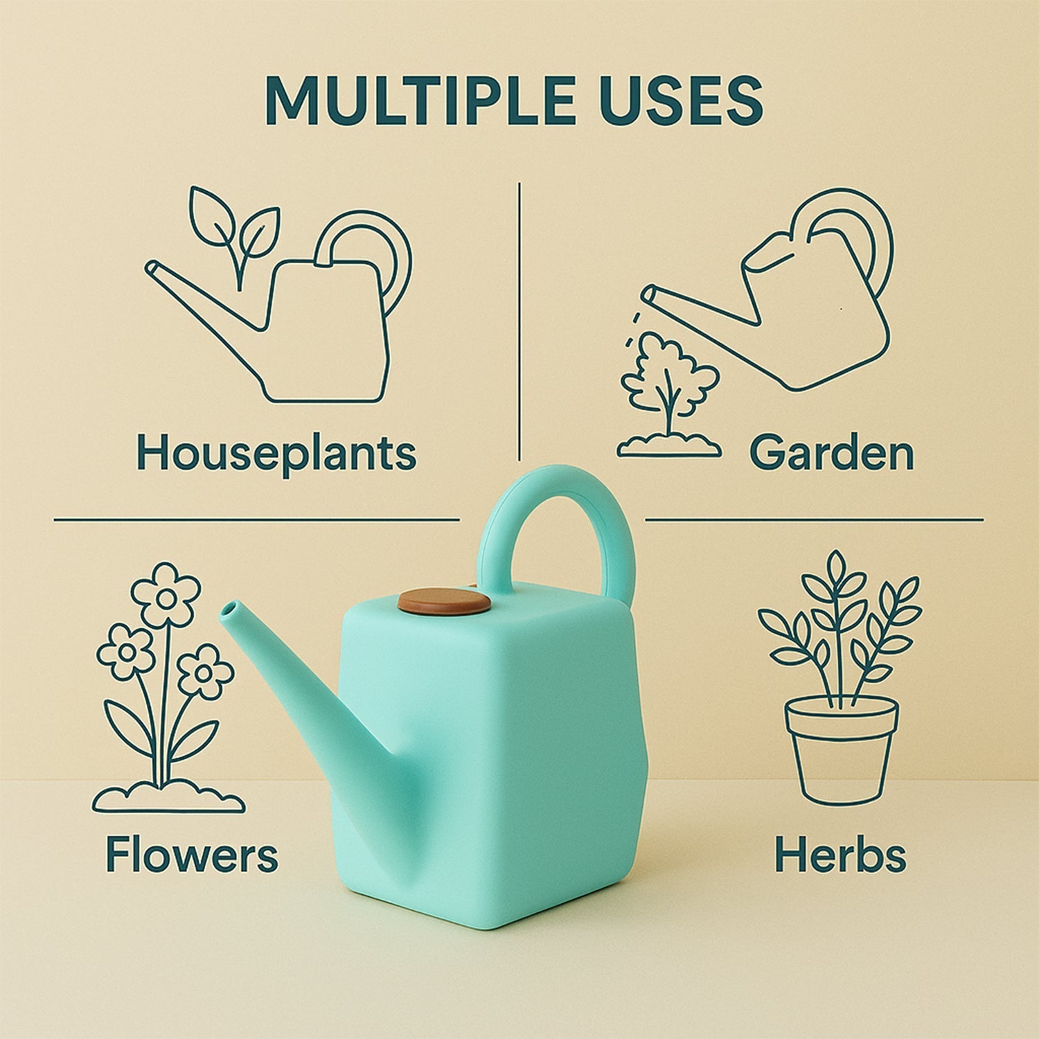2 Litre Heavy-Duty Plastic Gardening Watering Can with Long Spout & Ergonomic Handle