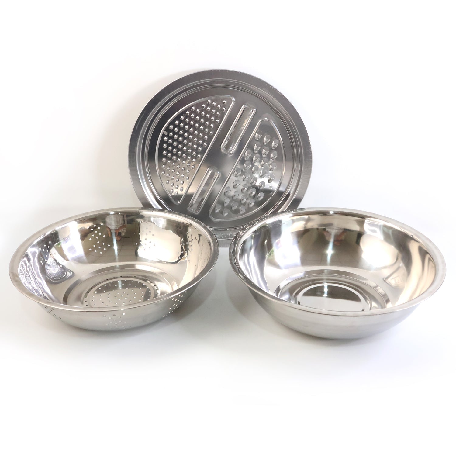 3-in-1 Stainless Steel Mixing, Straining & Grater Bowl Set