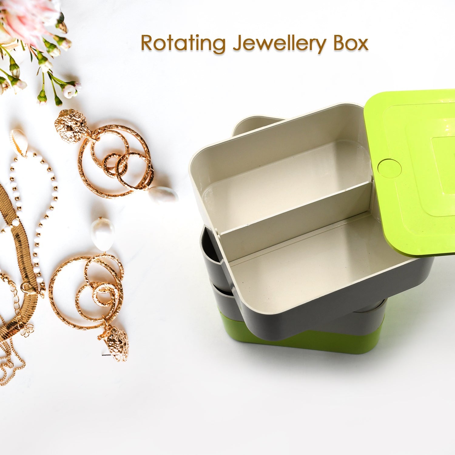 4 Layers Jewelry Box, 360 Degree Rotating Accessory Storage Box