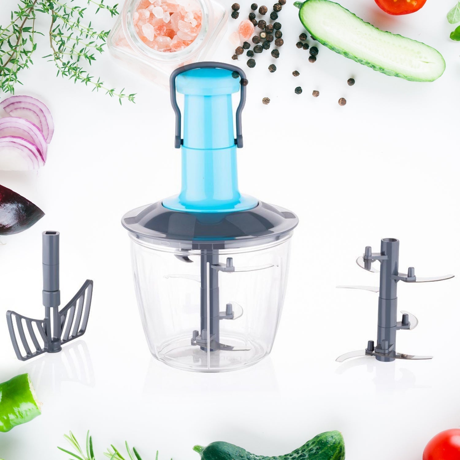 6 Blades Manual Hand-Press Vegetable Chopper (950 ML / Mix Color)