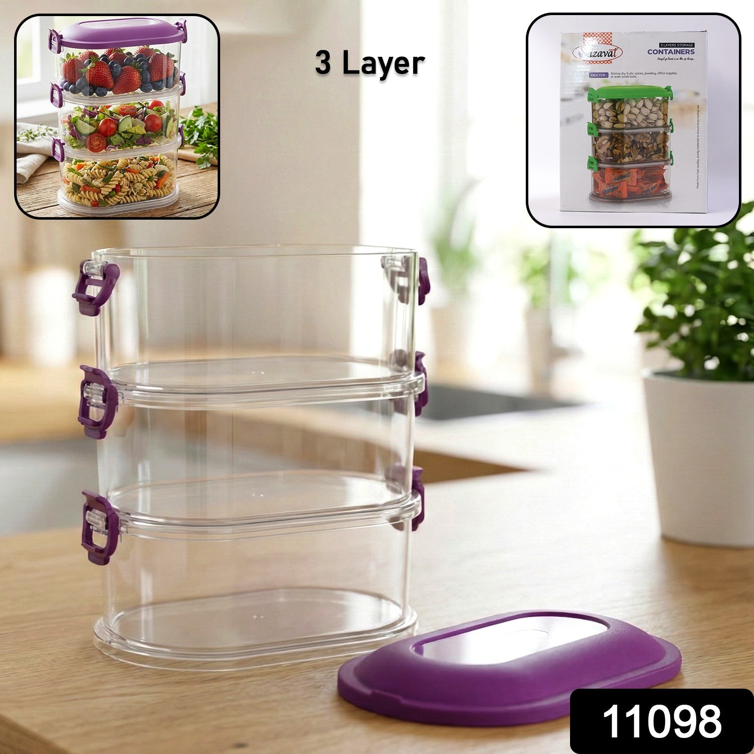 3 Layer Stackable Airtight Food Storage Container Set (1 Set)