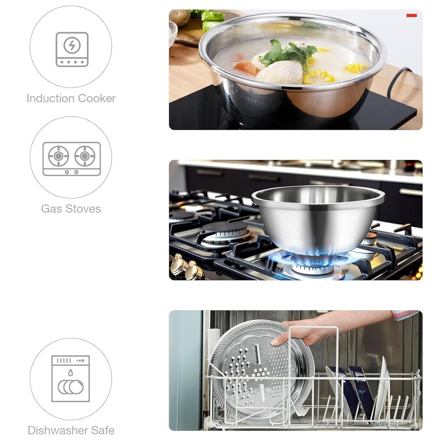 3-in-1 Stainless Steel Mixing, Straining & Grater Bowl Set
