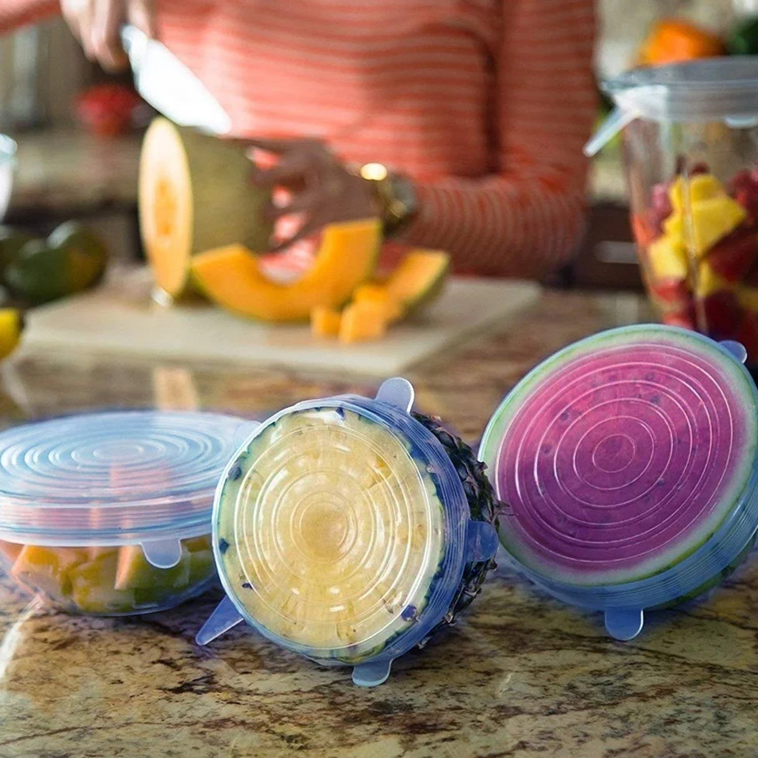 12 Peace Reusable Stretch Lids Set with 2 Storage Pouches – Flexible Food Cover Lids