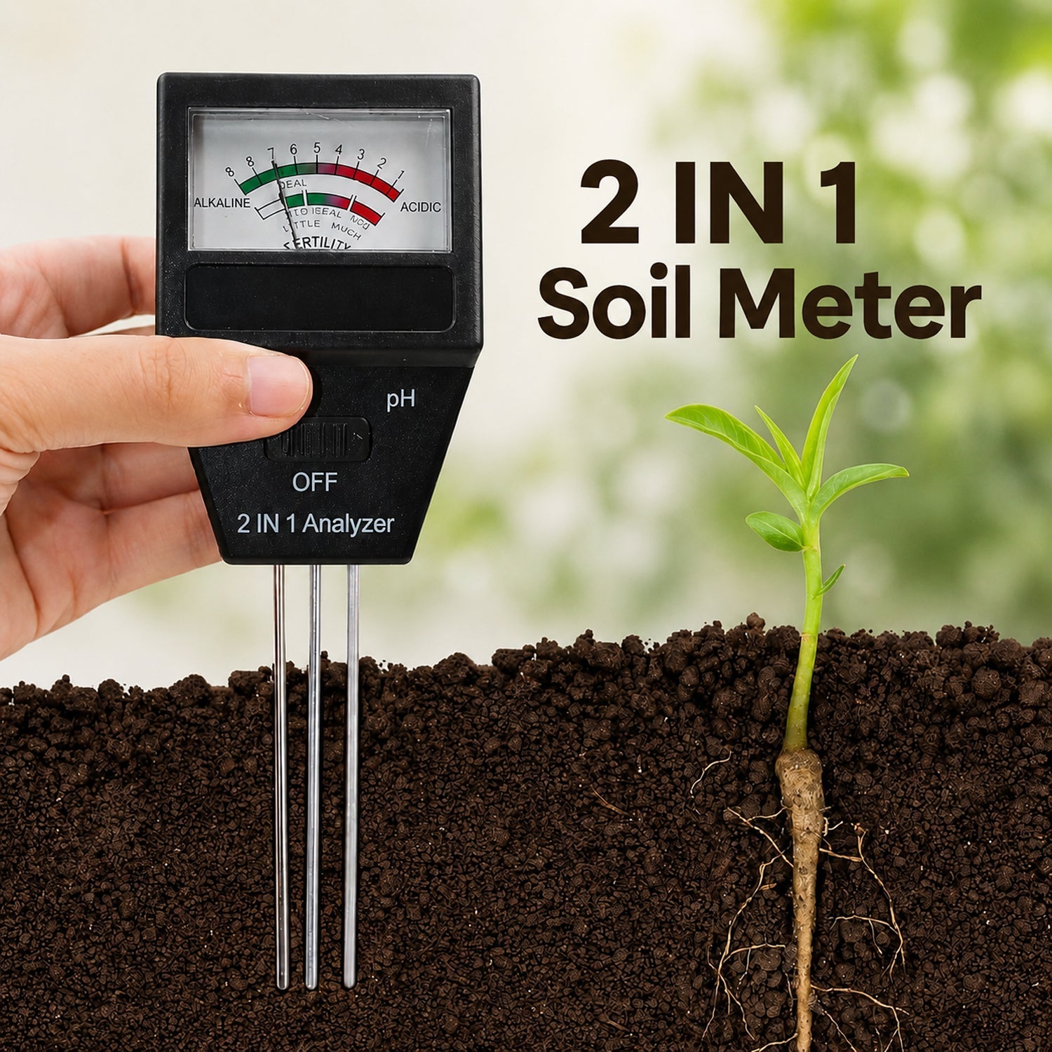 2 in 1 Soil Meter - Soil pH & Fertility Tester Analyzer (1 Pc)