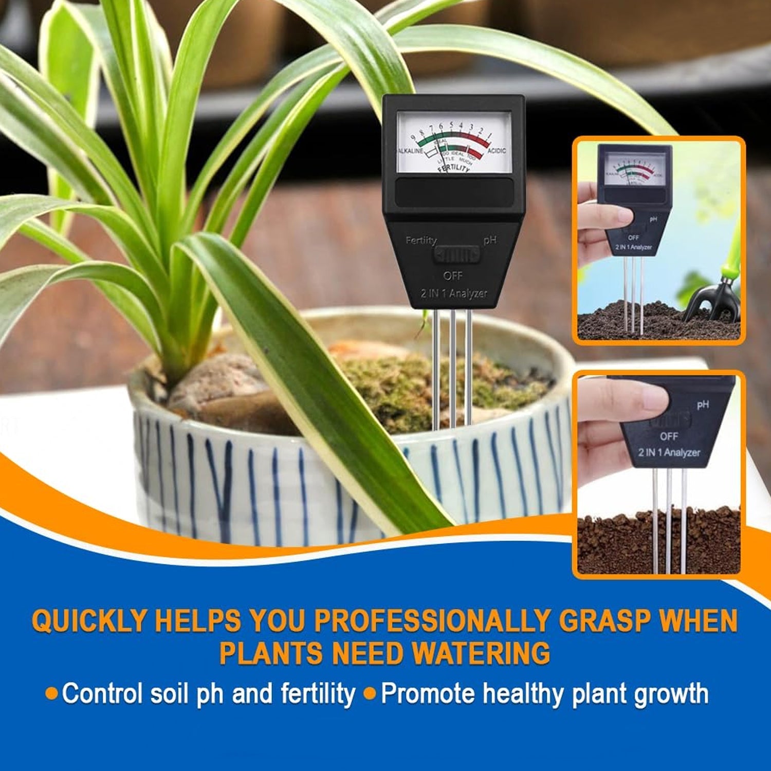 2 in 1 Soil Meter - Soil pH & Fertility Tester Analyzer (1 Pc)