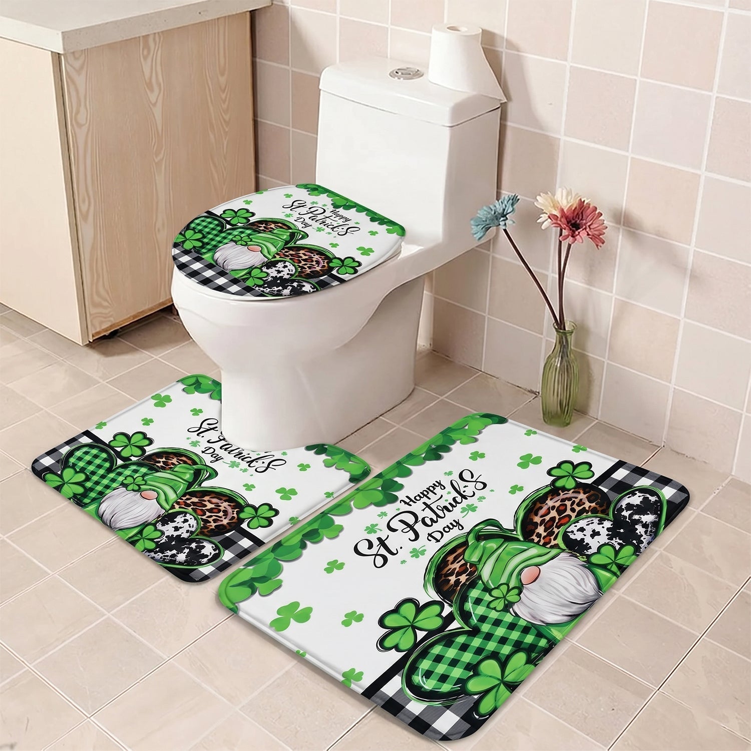 3 in 1 Bathroom Mat Set (1 Set, Mix Design)