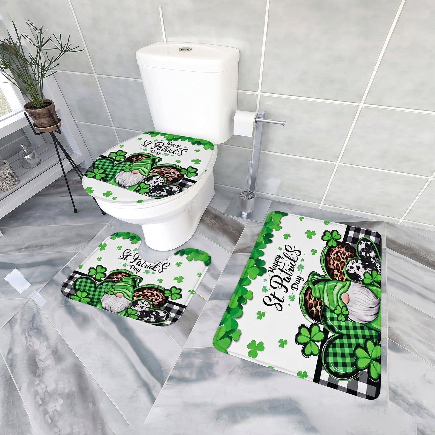 3 in 1 Bathroom Mat Set (1 Set, Mix Design)