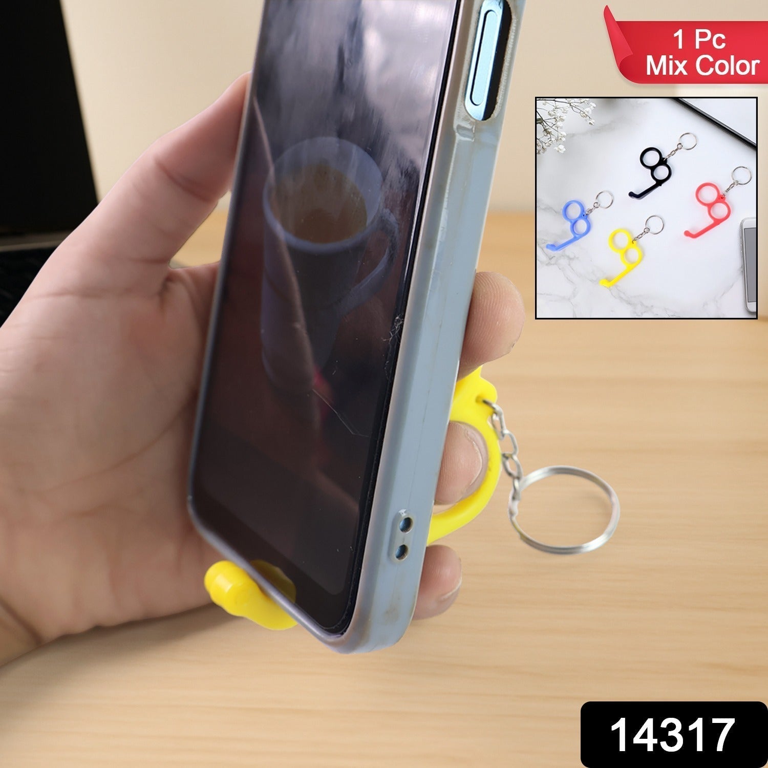 2-in-1 Plastic Dual-Finger Mobile Stand cum Keyring  (1 Pc, Mixed Color)