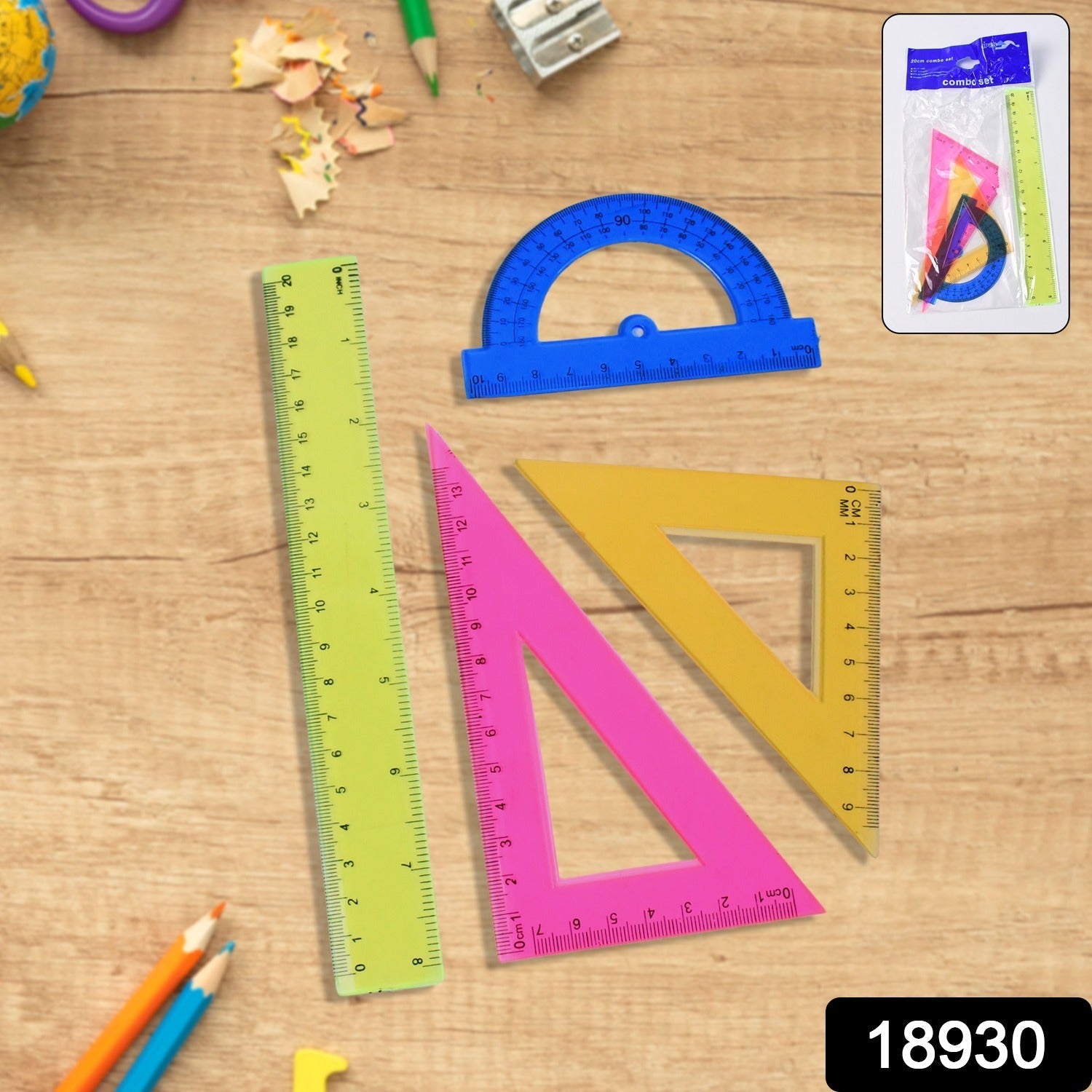 4-Piece Geometry Set, Triangle Ruler Protractor Straight Ruler