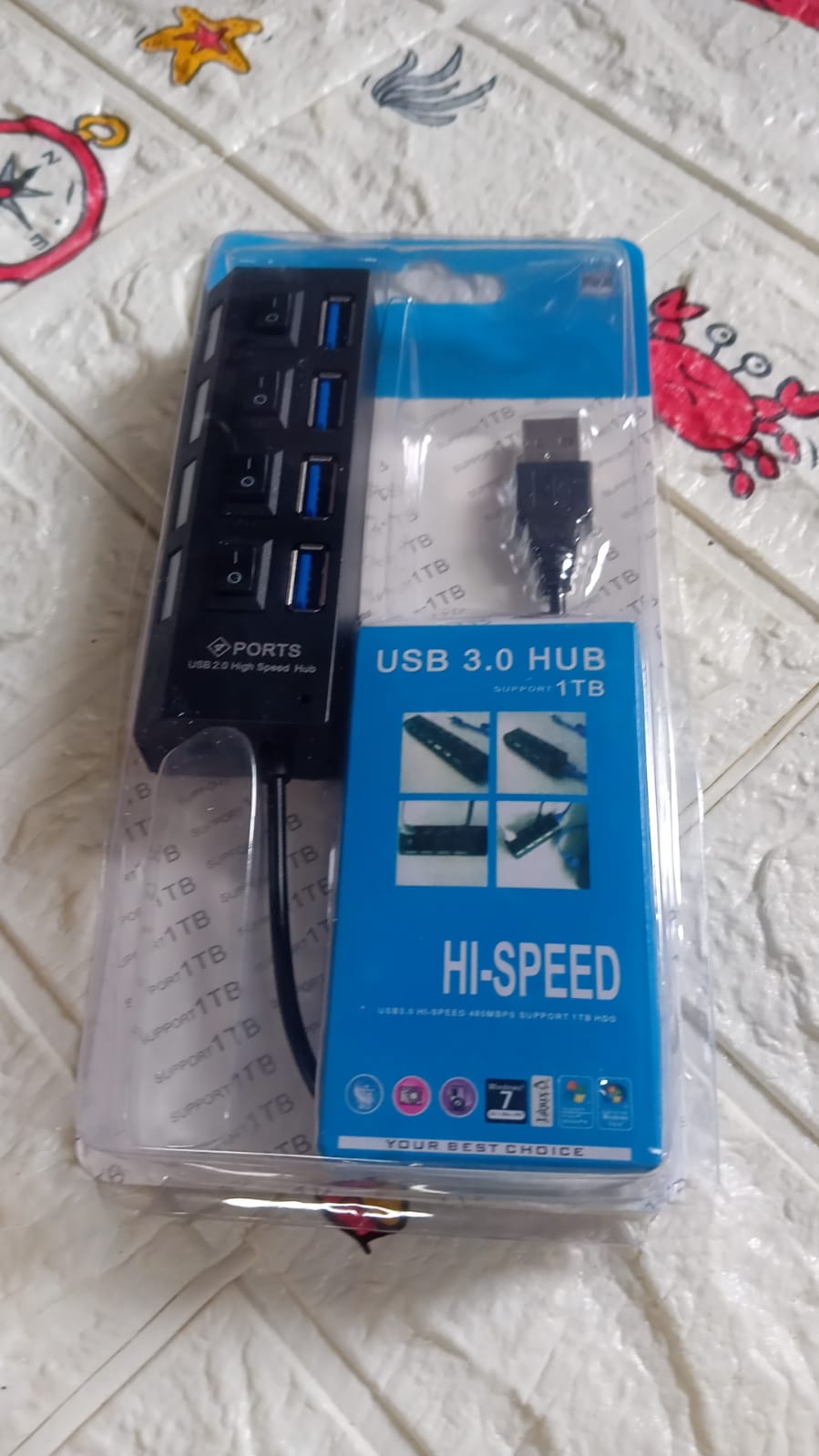 4 Port USB, HUB USB 2.0 HUB Splitter High Speed with On/Off Switch Multi LED Adapter