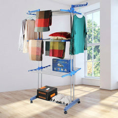3 Layer Foldable Clothes Drying Stand Rack with Wheels (1 Pc)