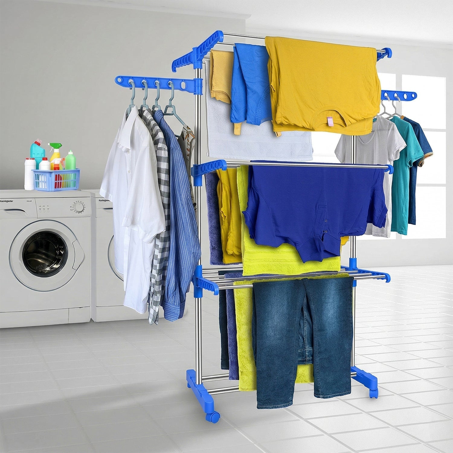 3 Layer Foldable Clothes Drying Stand Rack with Wheels (1 Pc)