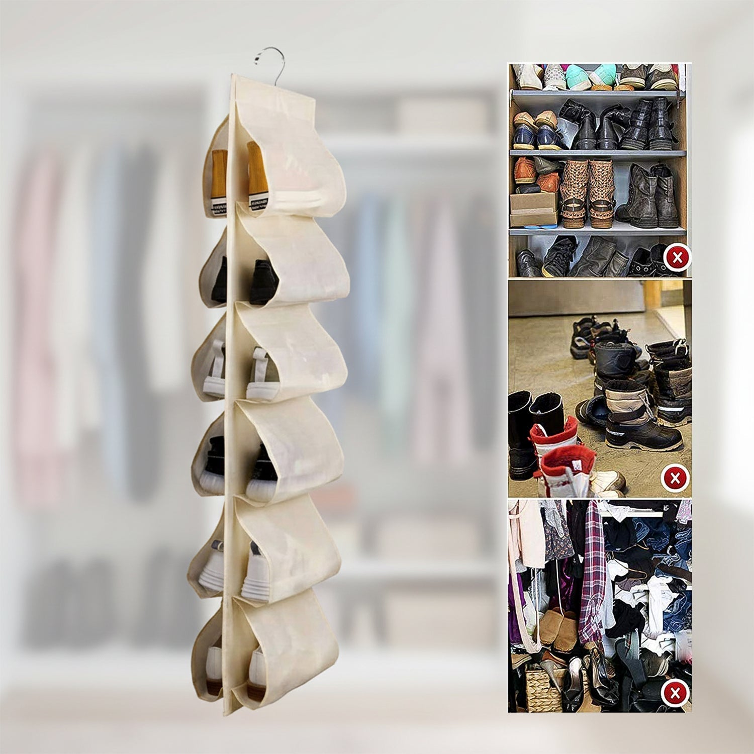 12 Grids Hanging Storage Bag (1 Pc / 12 Pocket / Mix Color)