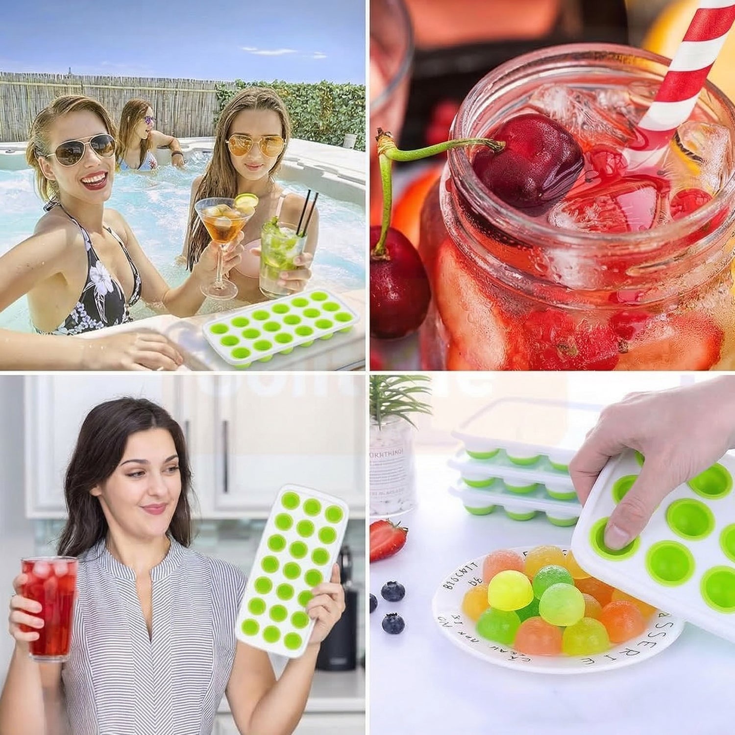21 Grid Plastic Round Pop Ice Cube Tray with Lid (1 Pc)