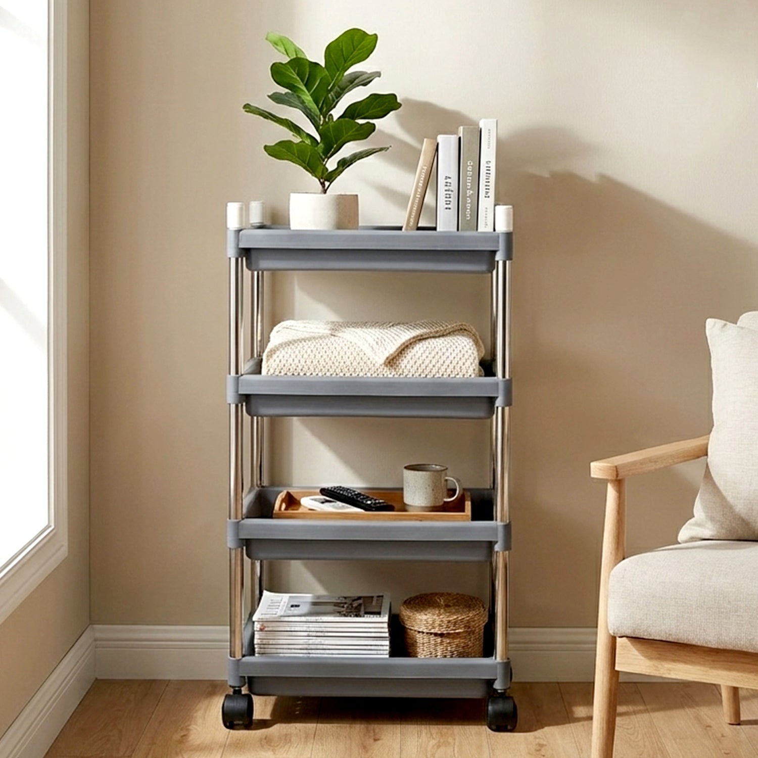 4-Layer Rolling Storage Cart with Wheels Set