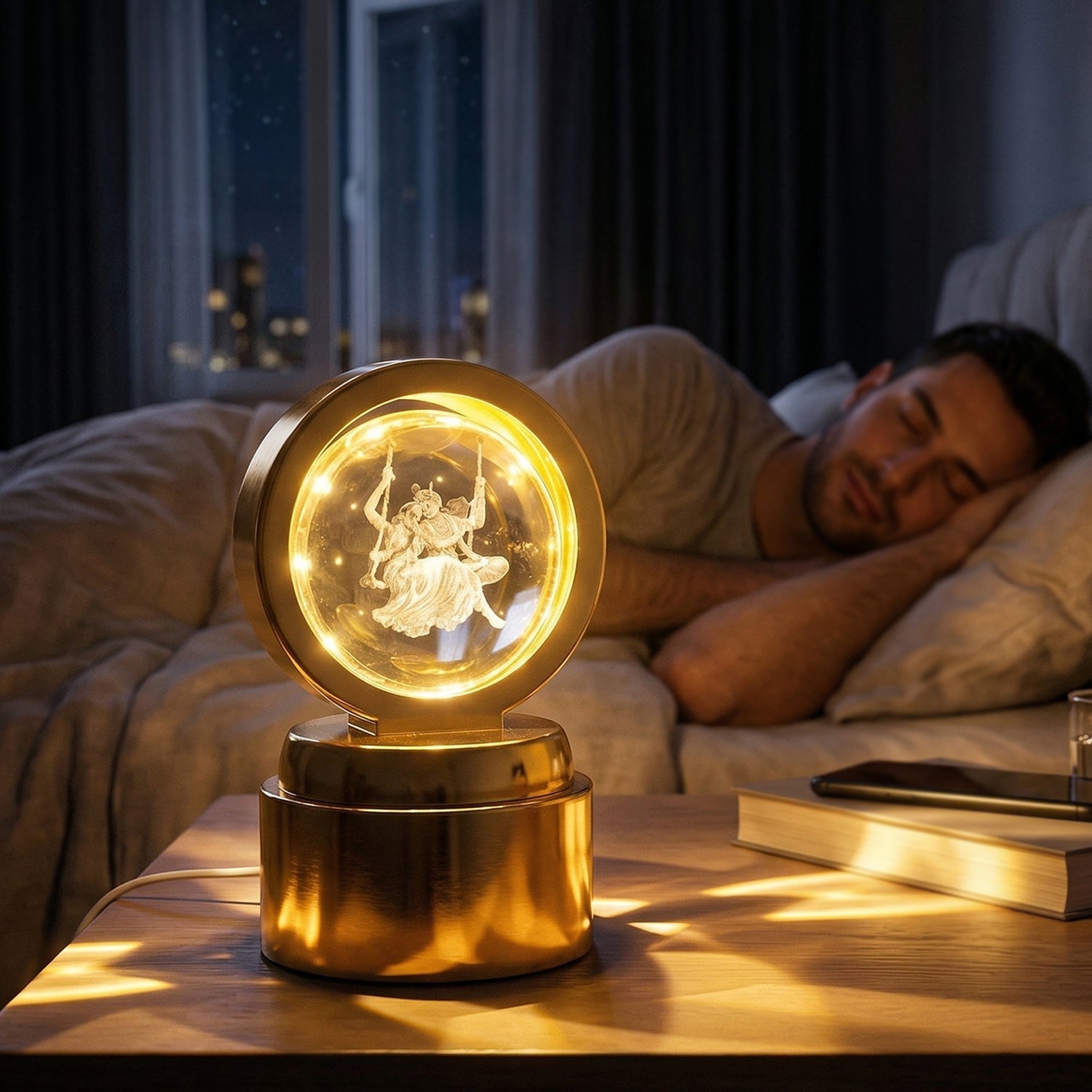 3D Religious Design Crystal Ball LED Night Lamp (1 Pc)