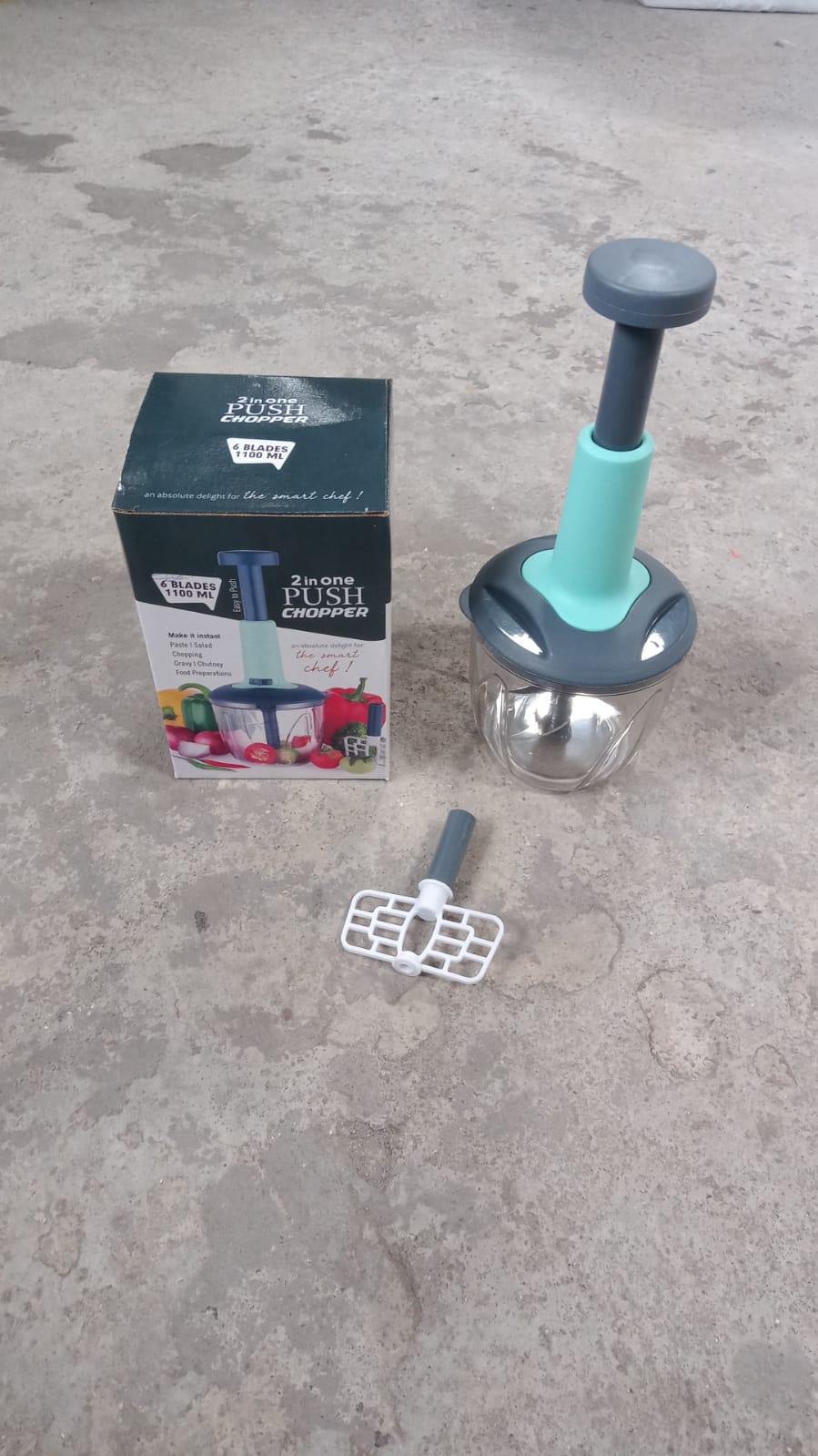 1100 ml 2 in 1 Push Up Chopper with 6 Sharp Blades Vegetable and Fruit Cutter