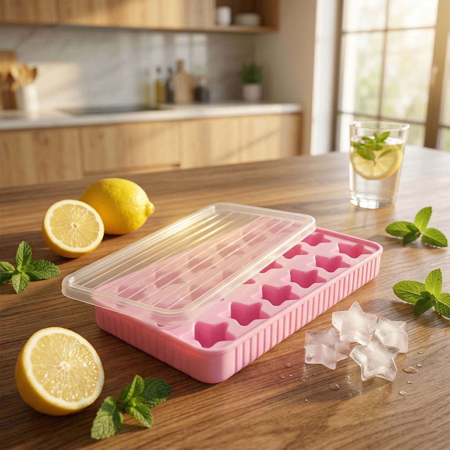 18 Grid Star Shape Ice Cube Tray with Lid (1 Pc)