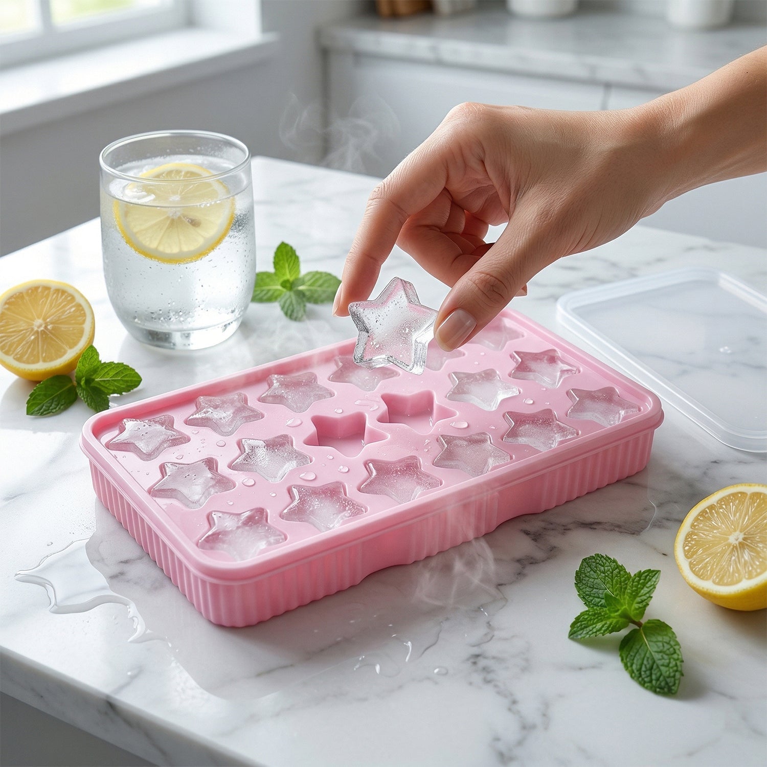 18 Grid Star Shape Ice Cube Tray with Lid (1 Pc)