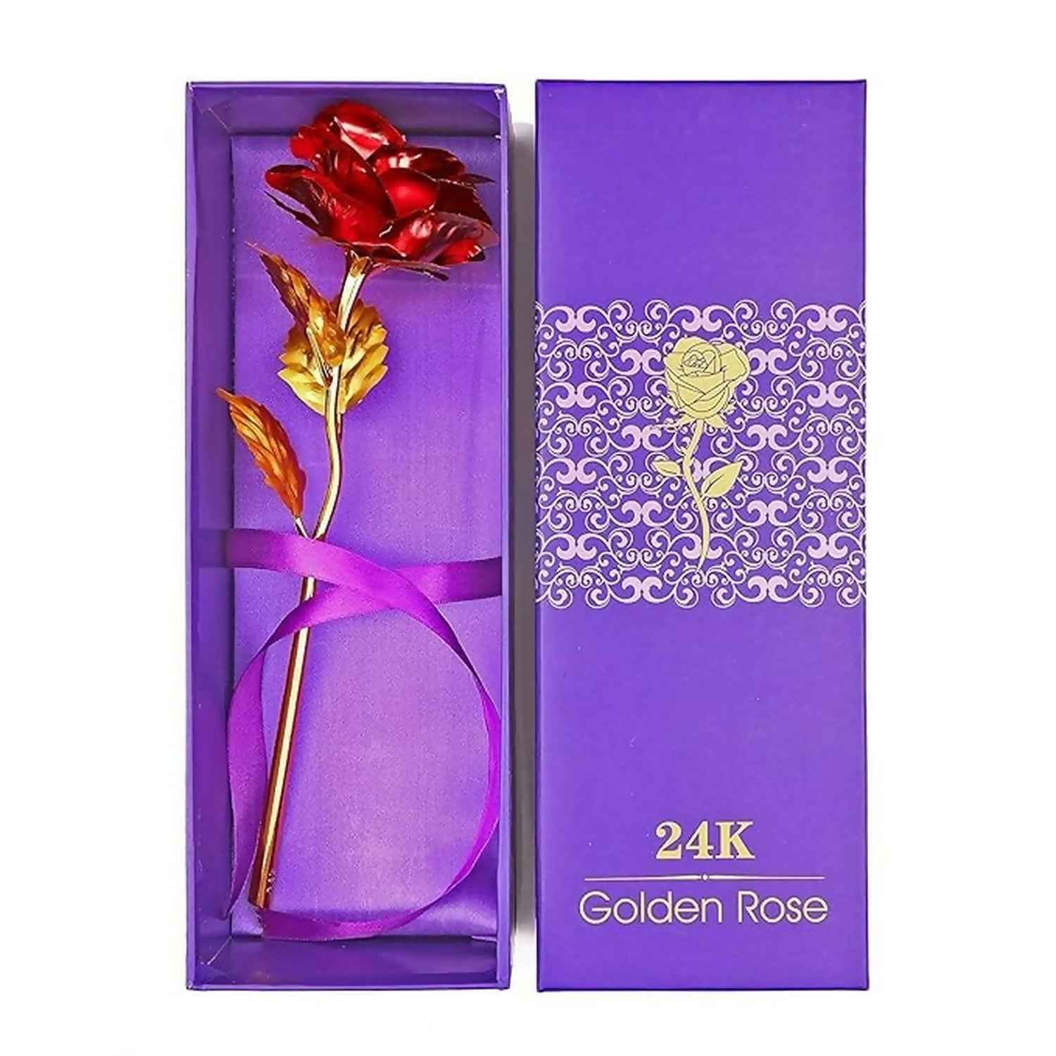 24K Artificial Golden Rose / Gold Red Rose with Gift Box (10 inches)