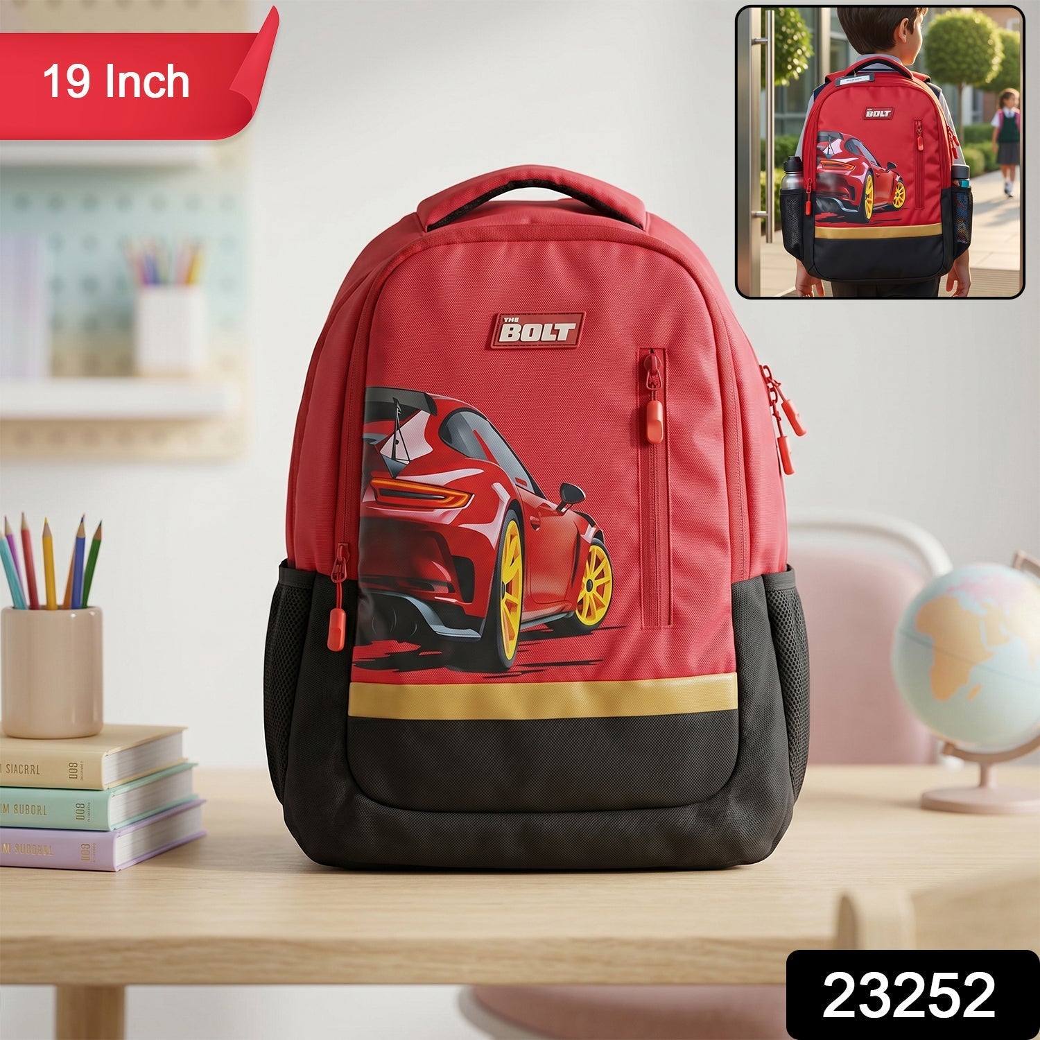 19-inch School Bag with Car Design for Kids