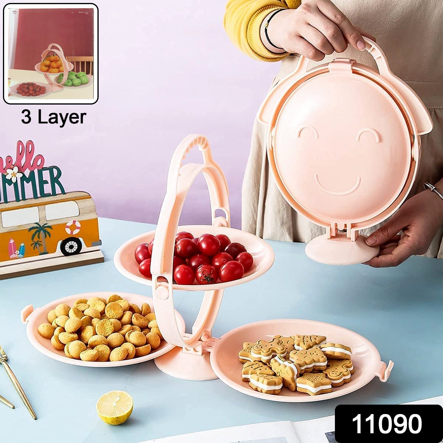 3-Layer Foldable Multi-Purpose Snack, Fruit & Dessert Serving Stand (1 Pc)