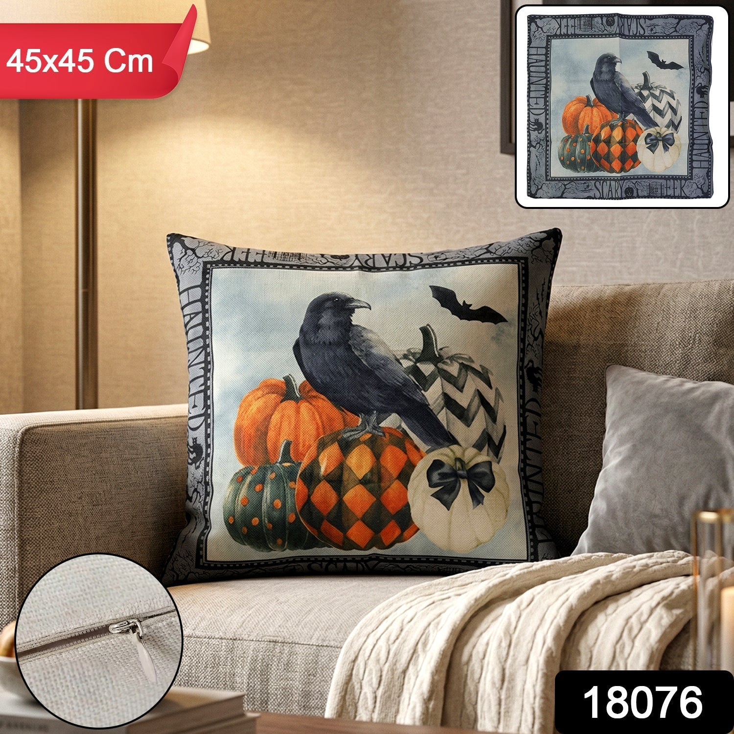 45x45 Cm Decorative Printed Cushion Pillow Cover with Zipper (1 Pc)
