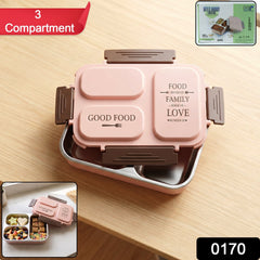 3-Compartment Stainless Steel Lunch Box (1 Pc)
