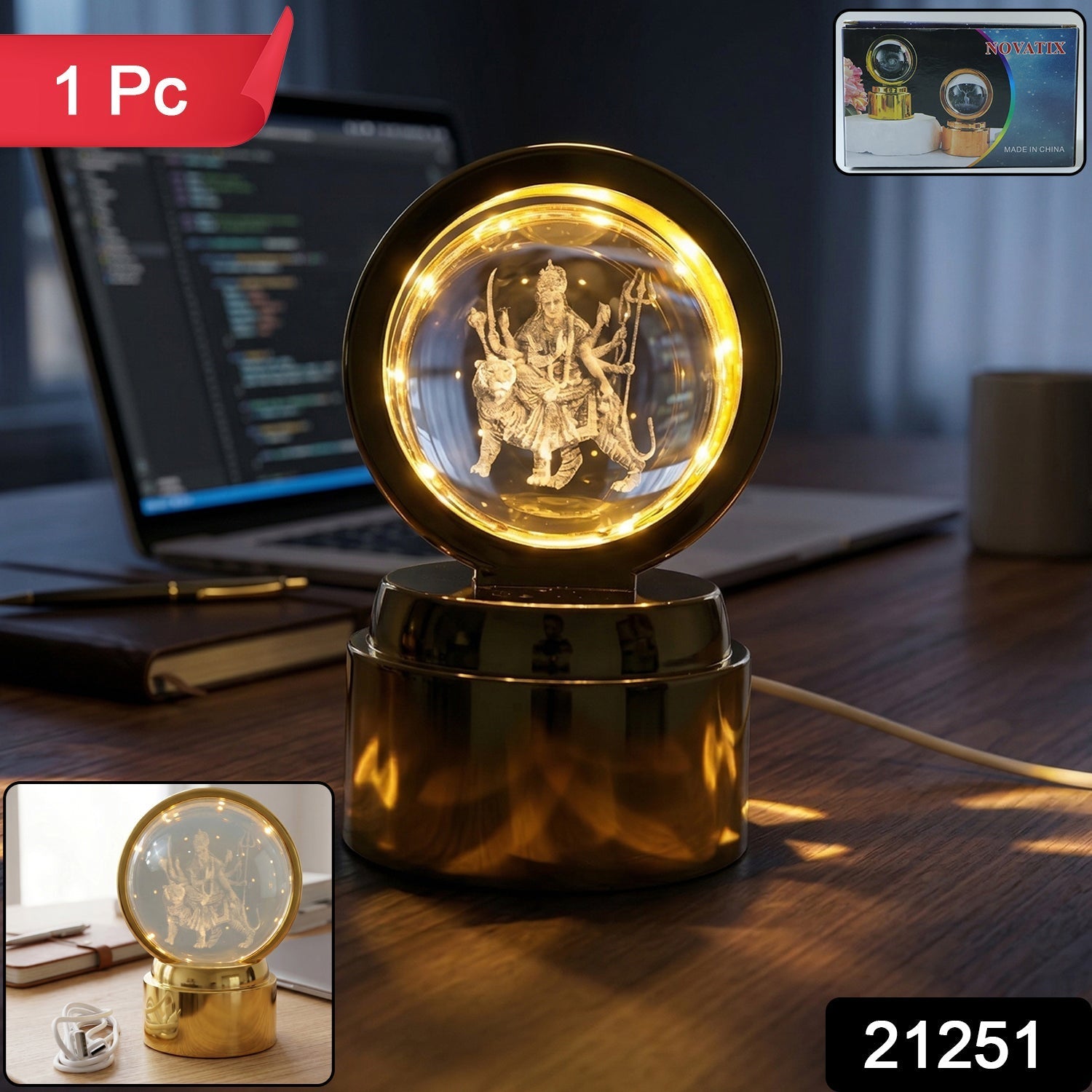 3D Crystal Ball LED Decorative Night Lamp with Goddess Design (1 Pc)